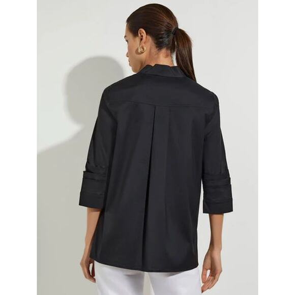 Misook Black Ruch Sleeves Tunic Blouse Size Medium Stylish Classy Lagenlook - Picture 4 of 10